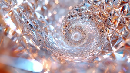 Fototapete - Crystal spiral with geometric reflections, futuristic abstract design, light refractions, 3D rendering, and intricate glass architecture, Generative AI