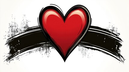 Poster - A bright red heart with a dynamic black brushstroke evokes feelings of love and passion
