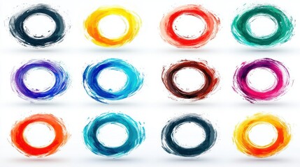Poster - Artistic circular brushstroke designs in various colors create vibrant, eye catching patterns