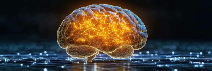 Poster - Glowing brain illustration highlights neural connections representing advanced cognitive processes