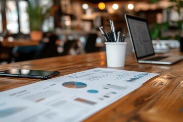 Poster - Workspace featuring data analysis with graphs, laptop, and smartphone in a modern environment