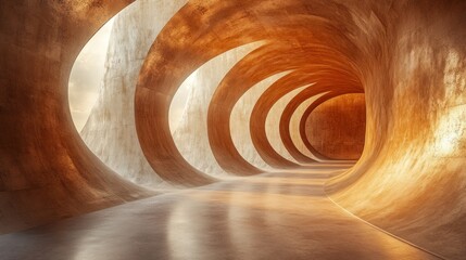 Poster - Curved and textured surfaces illuminated by light in a spacious architectural environment