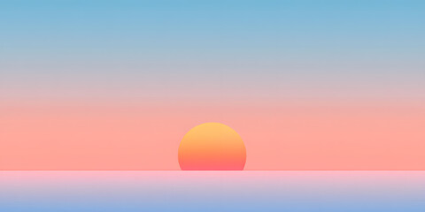 Poster - Serene sunset over calm water.  Pastel hues paint the sky as the sun dips below the horizon, creating a tranquil and peaceful scene.