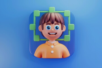 Poster - A 3D cartoon boy's face is framed by a green square, indicating face detection or recognition.