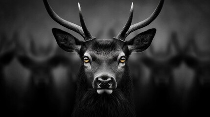 Poster - A black and white photo of a deer with antlers