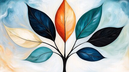 Poster - A painting of a tree with colorful leaves on it