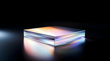 A sleek, modern holographic device emits vibrant colors, showcasing a blend of light and reflections