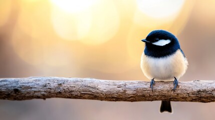 Wall Mural - A small bird sitting on a branch in the sunlight