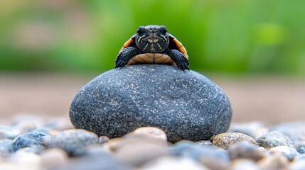 Poster - A small turtle sitting on top of a rock