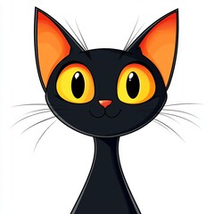 Wall Mural -  a black cat with yellow eyes and orange ears against a white background