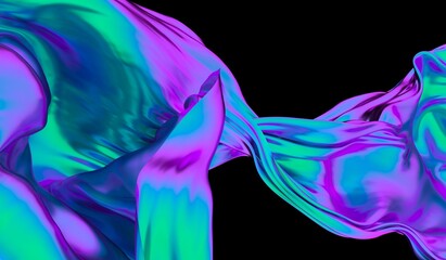 Poster - Silky floating in the air fabric with chromatic opal effect. Abstract 3D illustration for presentation or poster.