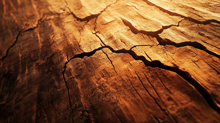 Poster - Cracked wooden texture with golden sunlight creating a rustic background