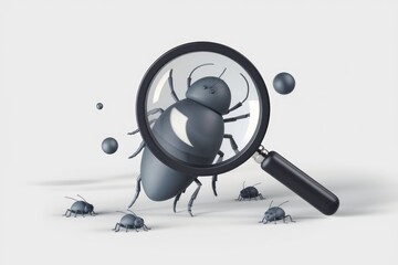 Aufkleber - A magnifying glass examines a large bug, with smaller bugs scattered nearby.