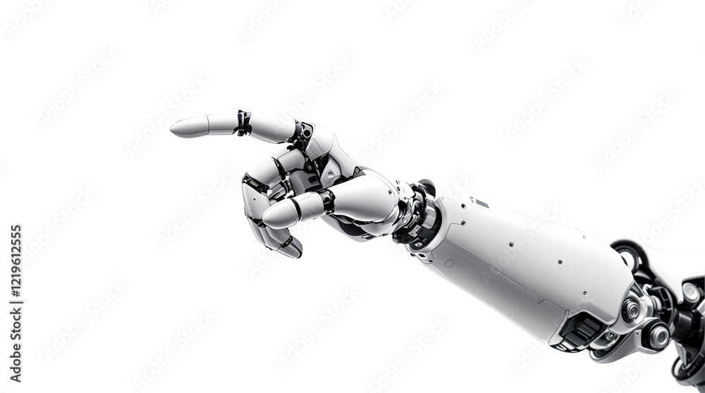 3D rendering robotic hand pointing his finger isolate on transparent ...