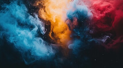 Wall Mural - Abstract colorful smoke swirls on black background.