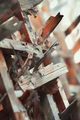 Aufkleber - Close-up of sharp wooden splinters with a warm, abstract background