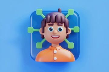 Aufkleber - 3D render of a happy cartoon boy, digitally connected, symbolizing networking and social media.