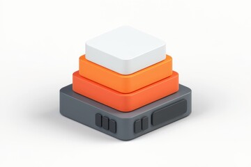 Poster - A 3D rendered image of a layered square structure with white, orange, and grey colors.