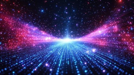 Wall Mural - Abstract glowing particle trails forming a bright, cosmic pathway.