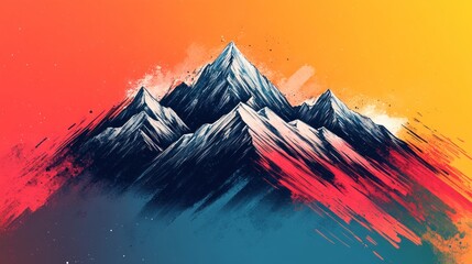 Poster - Abstract painted mountains, vibrant sunset hues.