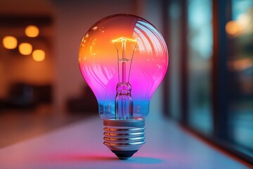 Poster - A colorful light bulb sits on top of a table