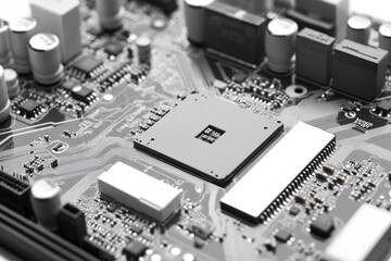 Poster - a detailed shot of a computer motherboard components