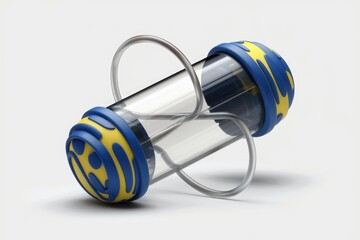 Poster - Futuristic device with transparent cylinders and vibrant blue and yellow accents.