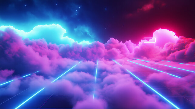 clouds with neon grid