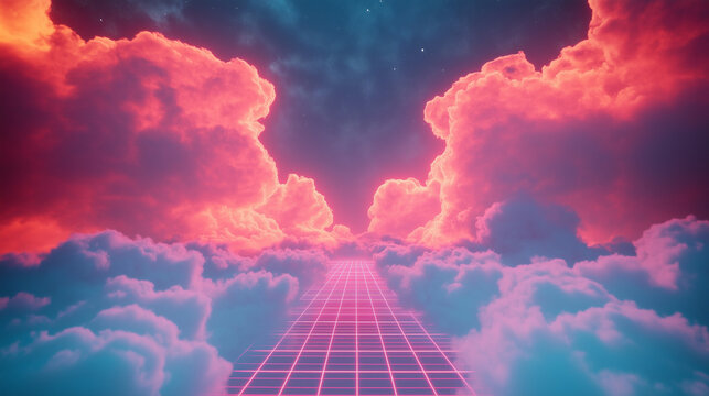 clouds with neon grid