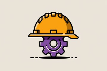 Aufkleber - Construction worker's hardhat on a gear, symbolizing engineering and industry.