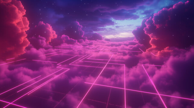 clouds with neon grid