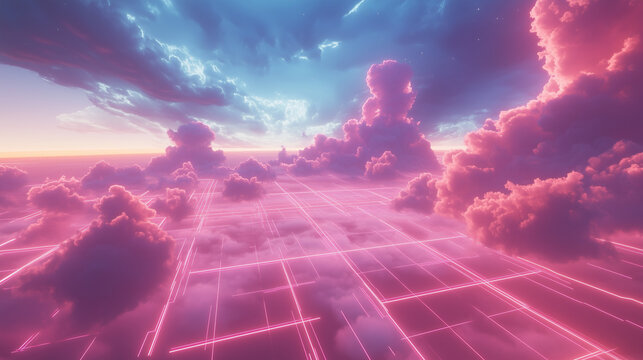clouds with neon grid