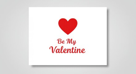 Poster - A simple Valentine's Day card with white background the card is adorned with a single red heart at the center beneath the heart the phrase Be My Valentine is written for greeting cards posters