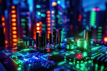 Poster - close up view of a circuit board with led lights