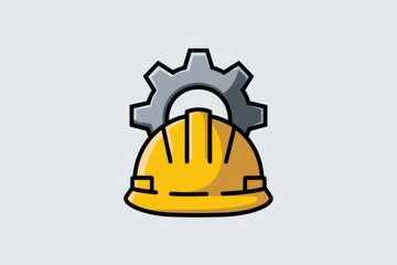Poster - Hard hat with gear symbolizes engineering, construction, and industrial work.