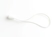 © AMS Studio - White plastic security seal with thin cord loop, tamper-evident fastener for retail price tags, industrial security tie on white background