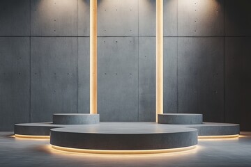 Poster - modern minimalist concrete podium display platform background elegant studio backdrop gray concrete 