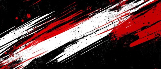 Poster - Dynamic red and white brush strokes intertwine and overlap effectively to create an energetic and sporty grunge effect on a deep black background, making it perfect for various designs and aesthetics