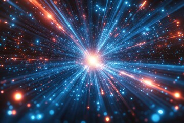 Poster - A vibrant blue and red starburst surrounded by tiny blue stars