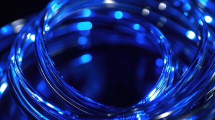 Poster - a close-up shot of a blue led strip with individual lights and wires visible