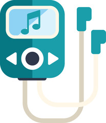 Poster - this vector illustration shows a portable music player playing audio content with earphones plugged 