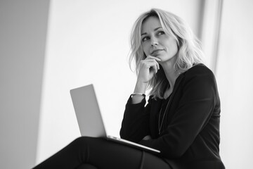 Poster - a woman sits at home with her laptop, focused on her work