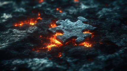 Wall Mural - Fiery Puzzle Piece in Volcanic Rock