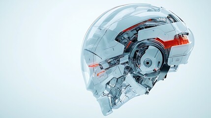 Futuristic robotic skull, side view, technology concept, clean background, science fiction illustration