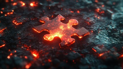 Wall Mural - Fiery Puzzle Piece on Volcanic Rock