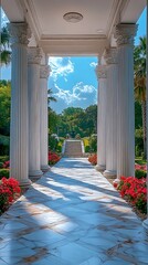 Wall Mural - Majestic neoclassical garden with pillars high resolution image