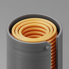Poster - A gray cylindrical container with a yellow coiled spring inside.