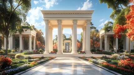 Wall Mural - Majestic statues and pillars neoclassical garden high resolution image