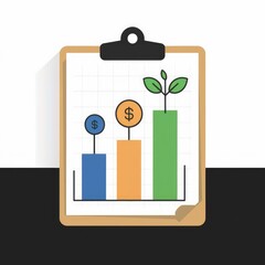 Poster - A clipboard with a bar graph showing growth with dollar signs and a plant.