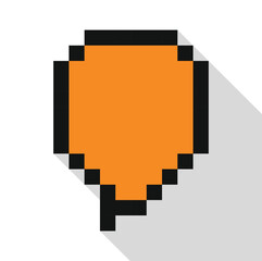 Poster - Orange pixelated speech bubble with black border casting a long shadow on a white background